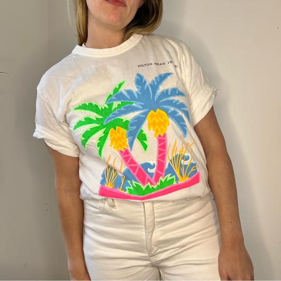 Vintage Hilton Head Island Neon Palm Tree Tee - Picture 12 of 12